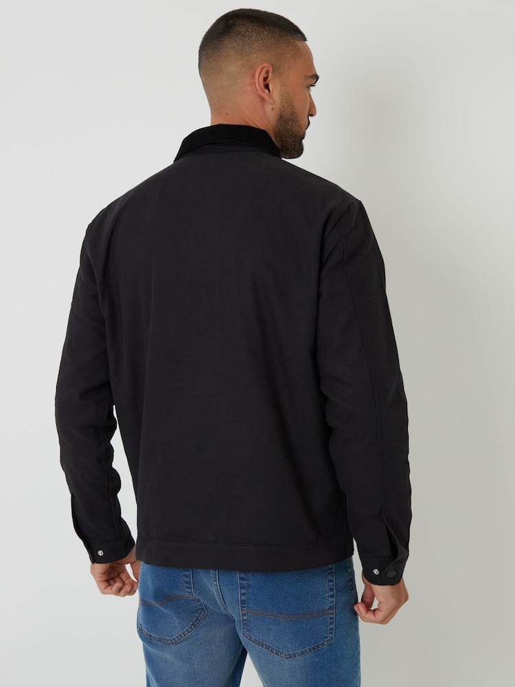 Threadbare Black 100% Cotton Corduroy Collar Lightweight Jacket - Image 2 of 5