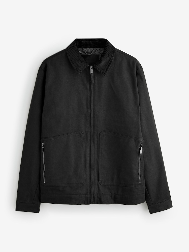 Threadbare Black 100% Cotton Corduroy Collar Lightweight Jacket - Image 5 of 5