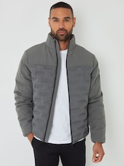 Threadbare Grey Quilted Panel Funnel Neck Jacket - Image 1 of 5