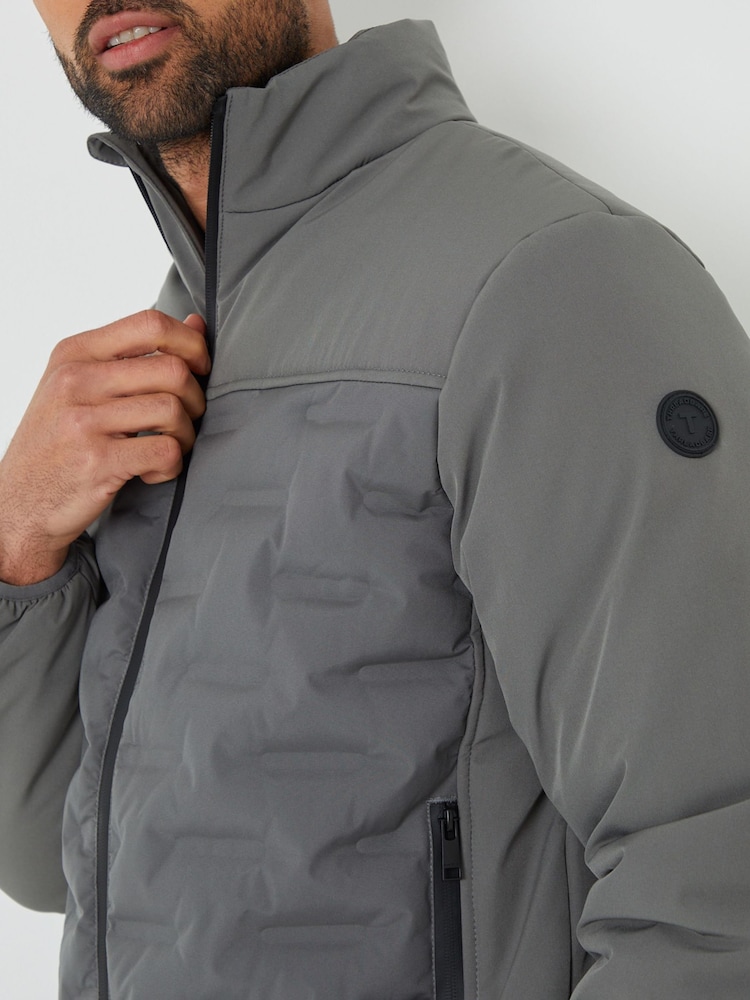 Threadbare Grey Quilted Panel Funnel Neck Jacket - Image 4 of 5