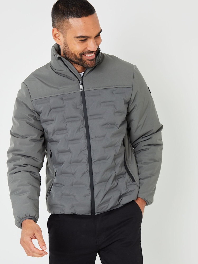 Threadbare Grey Quilted Panel Funnel Neck Jacket - Image 5 of 5