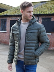 Threadbare Khaki Hooded Puffer Jacket - Image 1 of 4