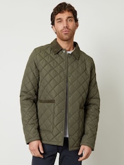 Threadbare Khaki Diamond Quilted Collared Patch Pocket Jacket - Image 1 of 5