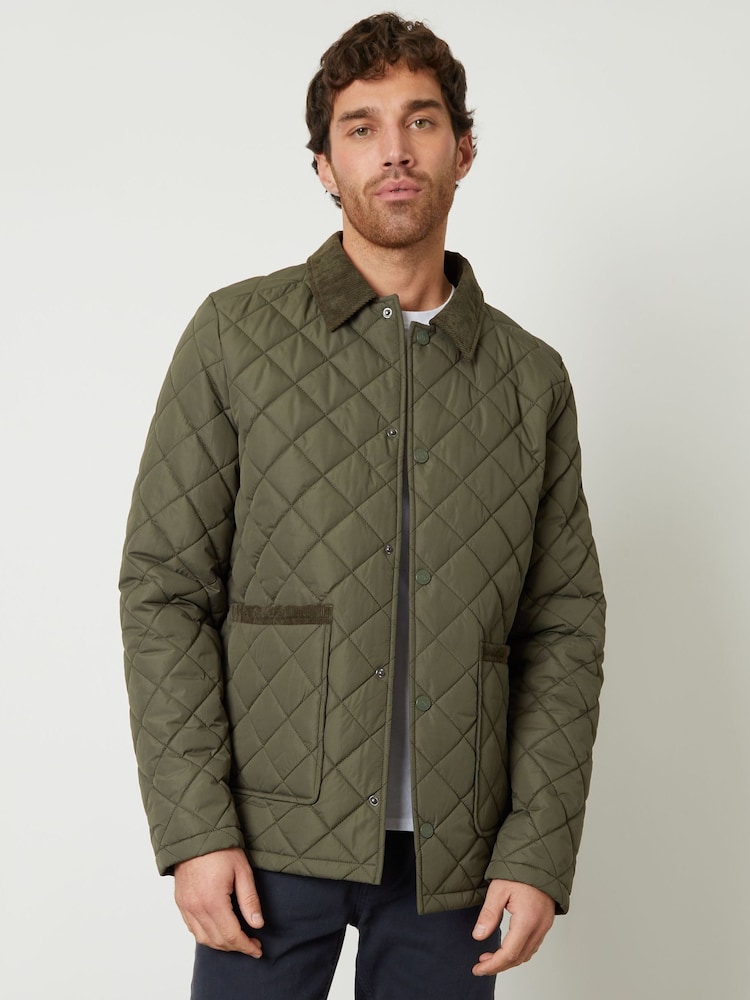 Threadbare Khaki Diamond Quilted Collared Patch Pocket Jacket - Image 1 of 5