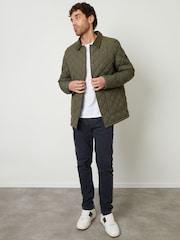 Threadbare Khaki Diamond Quilted Collared Patch Pocket Jacket - Image 3 of 5