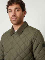 Threadbare Khaki Diamond Quilted Collared Patch Pocket Jacket - Image 4 of 5