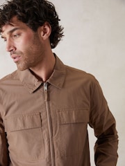 Threadbare Brown 100% Cotton Poplin Lightweight Collared Jacket - Image 1 of 6