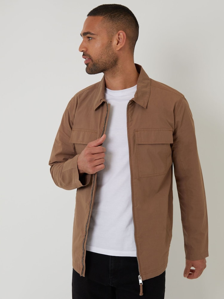 Threadbare Brown 100% Cotton Poplin Lightweight Collared Jacket - Image 1 of 6