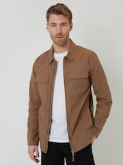 Threadbare Brown 100% Cotton Poplin Lightweight Collared Jacket - Image 3 of 6