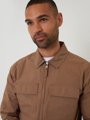 Threadbare Brown 100% Cotton Poplin Lightweight Collared Jacket - Image 4 of 6