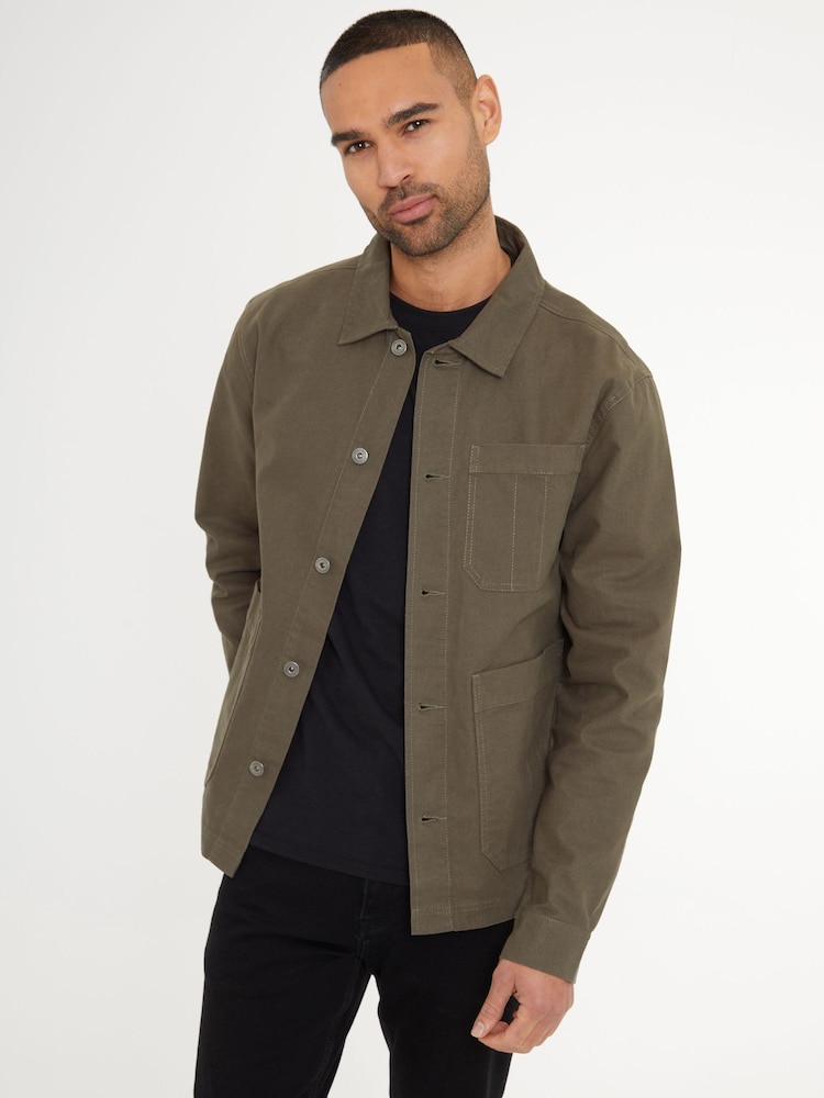 Threadbare Khaki Button Up Lightweight Collared Utility Jacket - Image 1 of 4