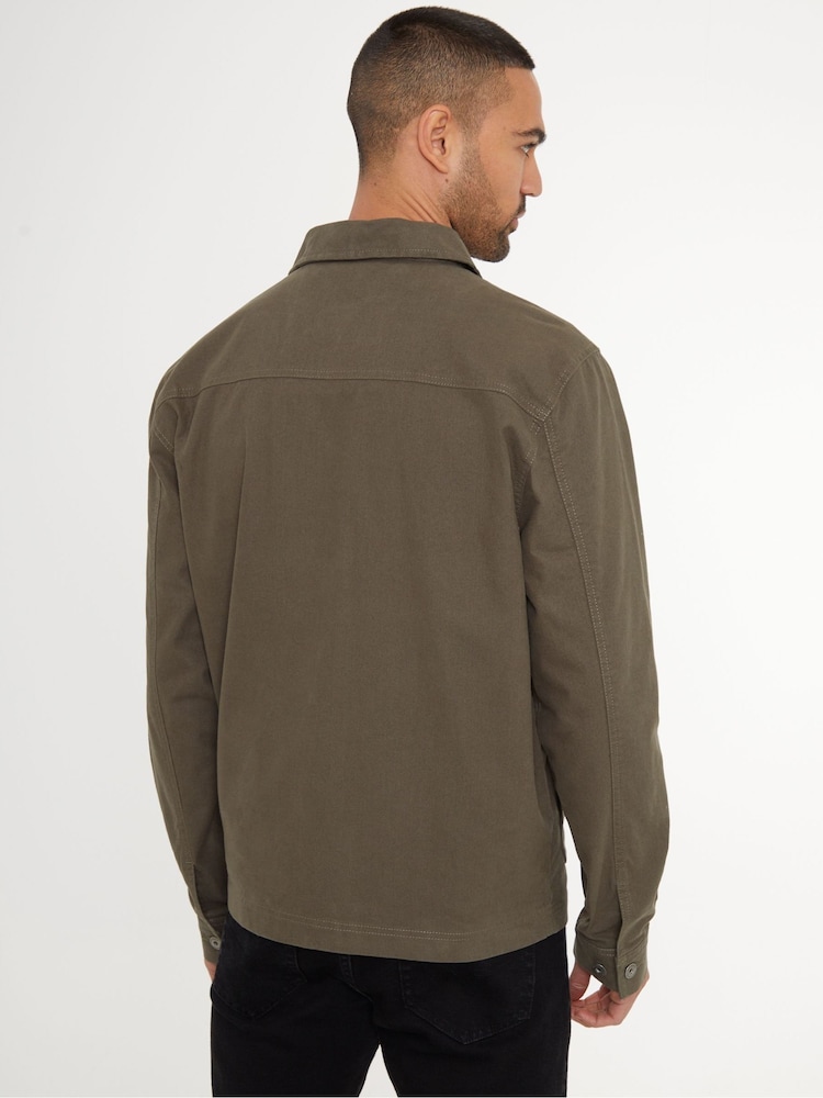 Threadbare Khaki Button Up Lightweight Collared Utility Jacket - Image 2 of 4