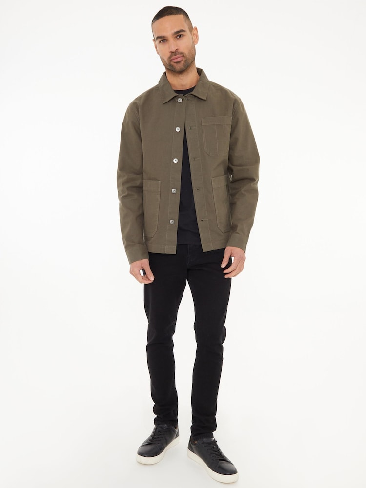 Threadbare Khaki Button Up Lightweight Collared Utility Jacket - Image 3 of 4