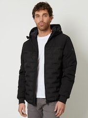 Threadbare Black Quilted Panel Hooded Jacket - Image 1 of 5