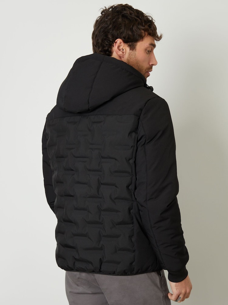 Threadbare Black Quilted Panel Hooded Jacket - Image 2 of 5