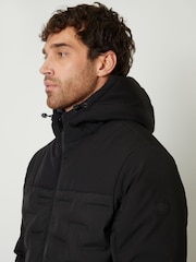 Threadbare Black Quilted Panel Hooded Jacket - Image 4 of 5