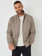 Threadbare Brown Patch Pocket Funnel Neck Harrington Style Jacket - Image 1 of 5