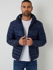 Threadbare Navy Hooded Puffer Jacket - Image 1 of 5