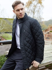 Threadbare Black Funnel Neck Diamond Quilted Jacket - Image 1 of 4