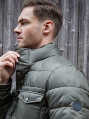Threadbare Khaki Funnel Neck Utility Puffer Jacket - Image 4 of 5