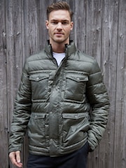 Threadbare Khaki Funnel Neck Utility Puffer Jacket - Image 5 of 5