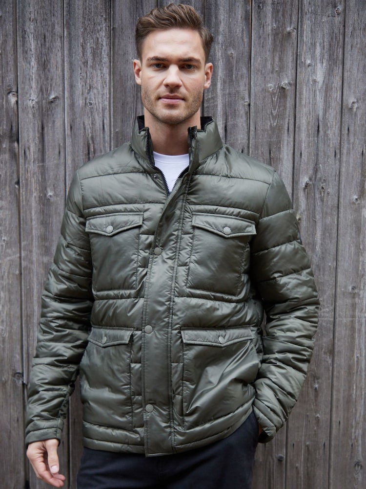 Threadbare Khaki Funnel Neck Utility Puffer Jacket - Image 5 of 5