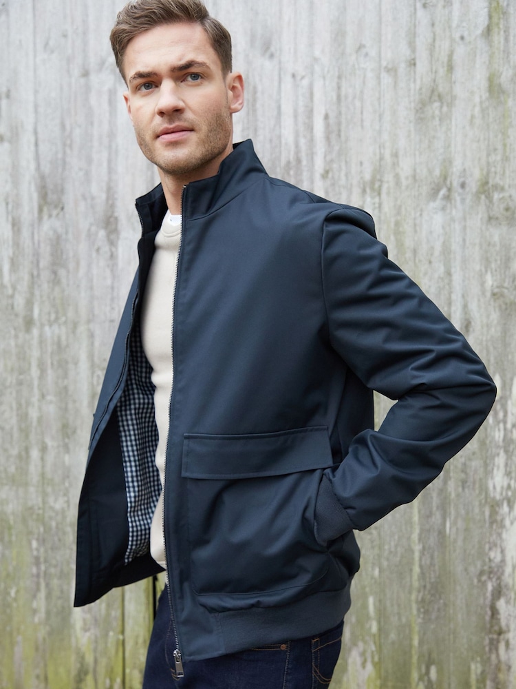 Threadbare Blue Patch Pocket Funnel Neck Harrington Style Jacket - Image 1 of 5
