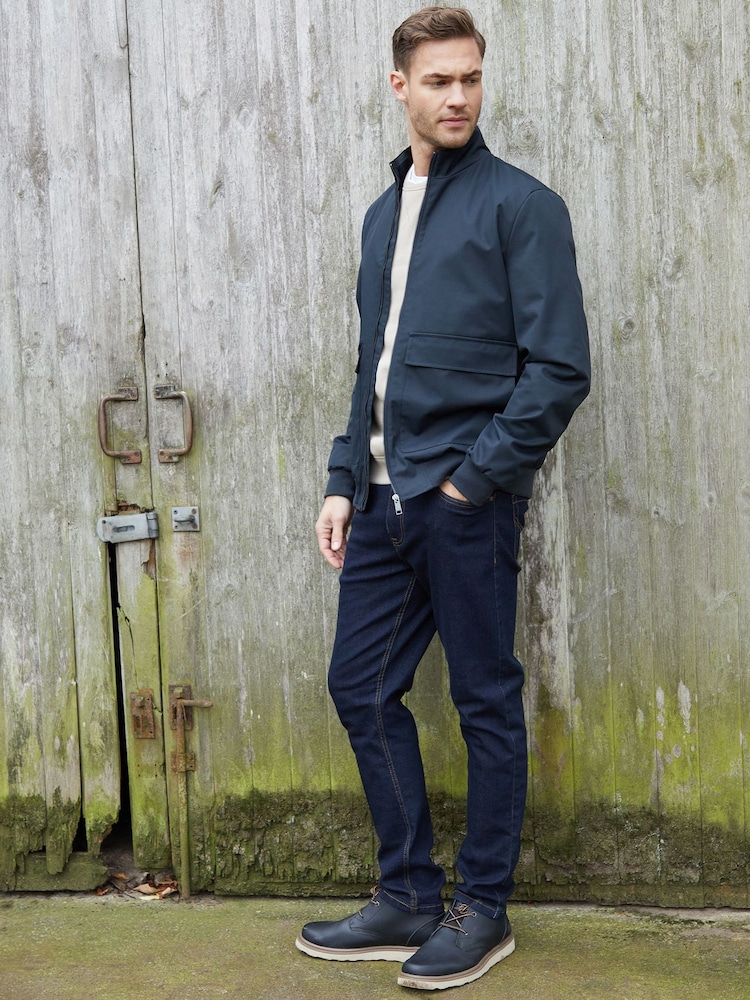 Threadbare Blue Patch Pocket Funnel Neck Harrington Style Jacket - Image 3 of 5