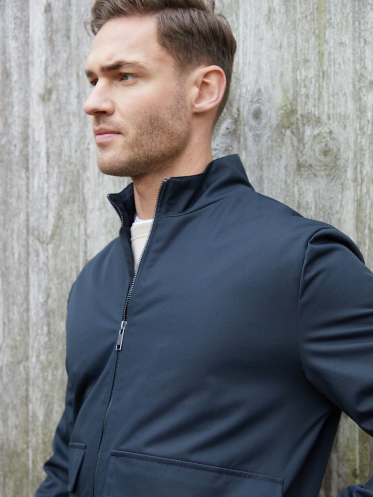 Threadbare Blue Patch Pocket Funnel Neck Harrington Style Jacket - Image 4 of 5