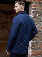 Threadbare Navy Diamond Quilted Collared Patch Pocket Jacket - Image 2 of 5