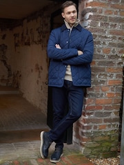Threadbare Navy Diamond Quilted Collared Patch Pocket Jacket - Image 3 of 5