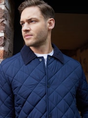 Threadbare Navy Diamond Quilted Collared Patch Pocket Jacket - Image 4 of 5