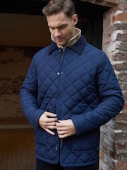 Threadbare Navy Diamond Quilted Collared Patch Pocket Jacket - Image 5 of 5