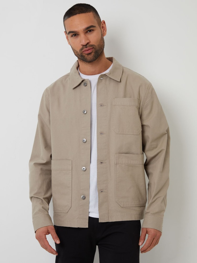 Threadbare Natural Button Up Lightweight Collared Utility Jacket - Image 1 of 4