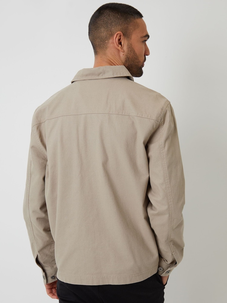 Threadbare Natural Button Up Lightweight Collared Utility Jacket - Image 2 of 4