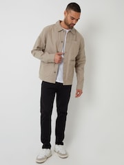 Threadbare Natural Button Up Lightweight Collared Utility Jacket - Image 4 of 4