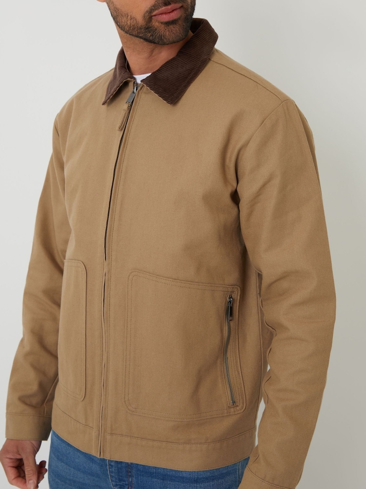 Threadbare Brown 100% Cotton Corduroy Collar Lightweight Jacket - Image 4 of 5