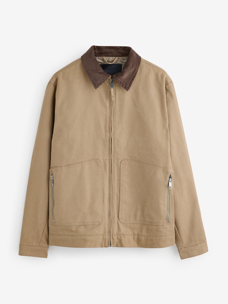 Threadbare Brown 100% Cotton Corduroy Collar Lightweight Jacket - Image 5 of 5