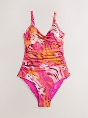 Pink Metallic Animal Print Shaping Tummy Control Swimsuit - Image 7 of 9