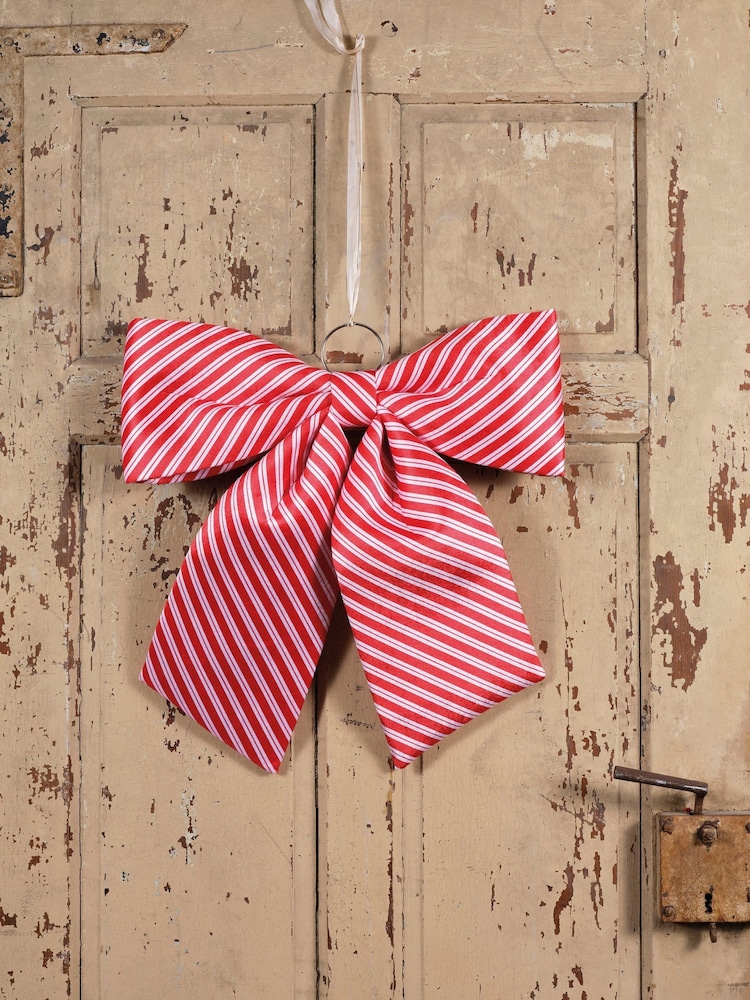 Decoris Red and White Stripe Giant Tree Topper Bow 48cm - Image 1 of 2 Decoris Red and White Stripe Giant Tree Topper Bow 48cm - Image 1 of 2