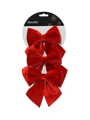 Decoris Set of 3 Red Christmas Bow Tree Decorations - Image 2 of 3