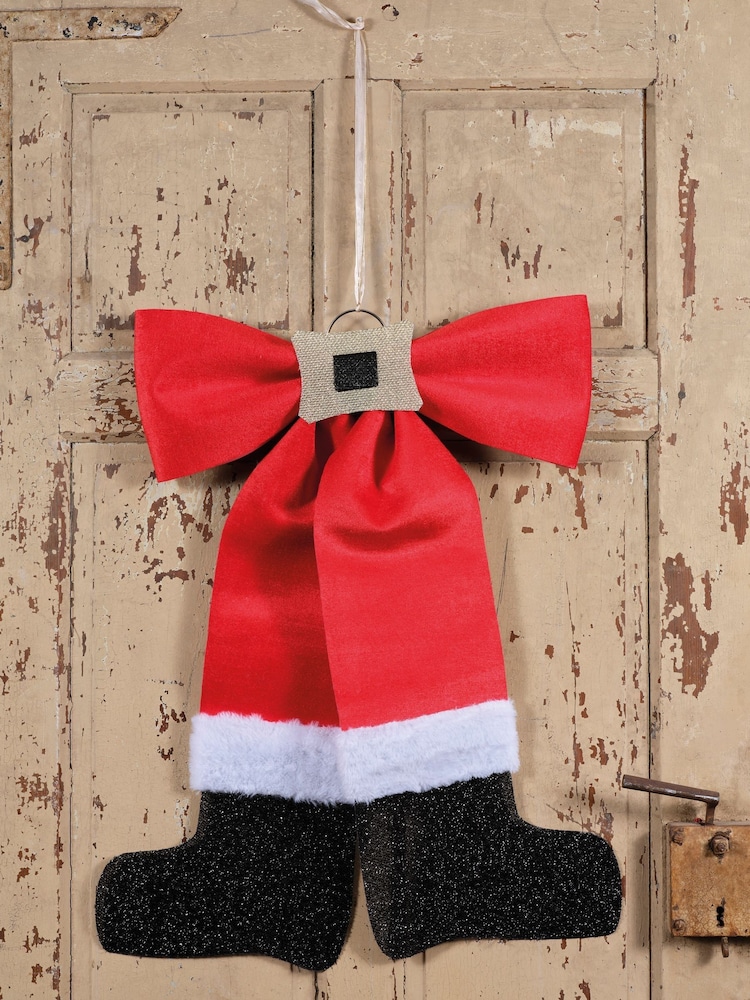 Decoris Santa Design Christmas Bow Tree Topper - Image 1 of 2 Decoris Santa Design Christmas Bow Tree Topper - Image 1 of 2