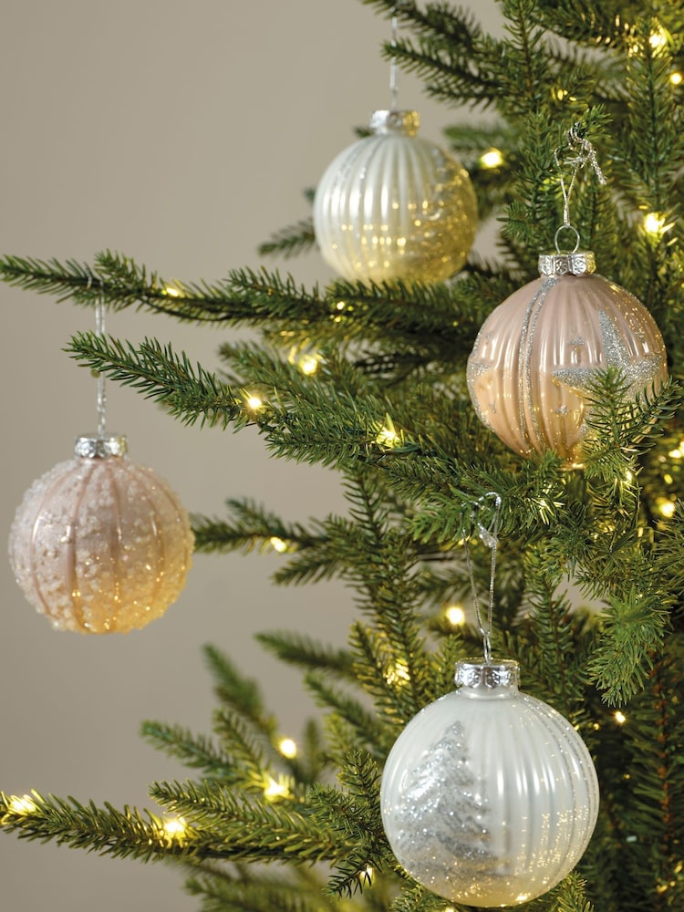 Decoris Set of 6 Pink/Cream Glass Christmas Baubles - Image 1 of 3 Decoris Set of 6 Pink/Cream Glass Christmas Baubles - Image 1 of 3