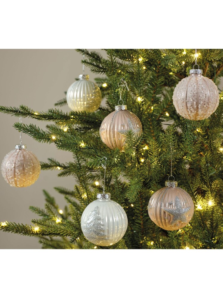 Decoris Set of 6 Pink/Cream Glass Christmas Baubles - Image 2 of 3 Decoris Set of 6 Pink/Cream Glass Christmas Baubles - Image 2 of 3