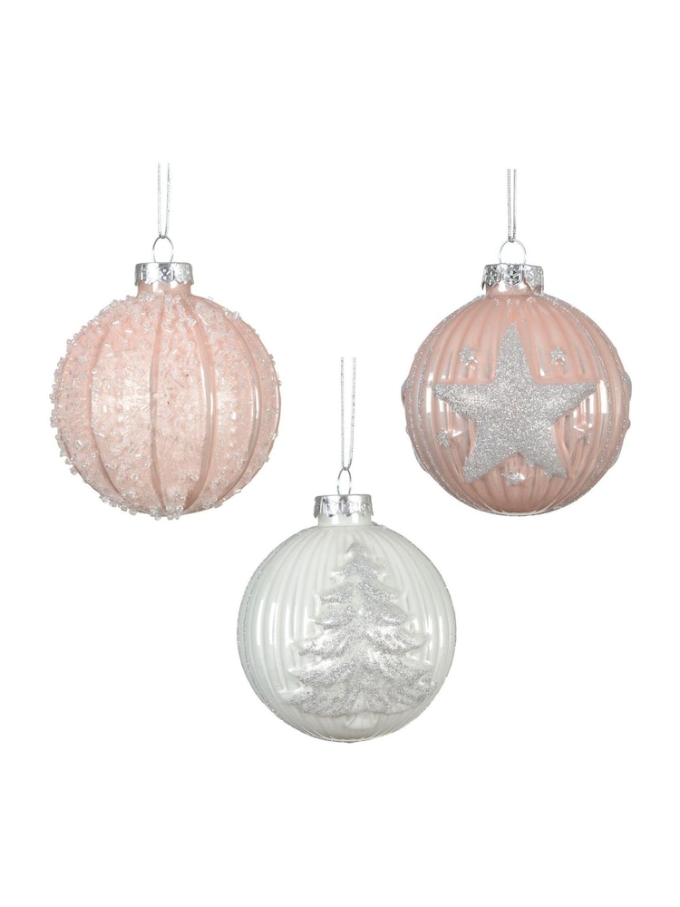 Decoris Set of 6 Pink/Cream Glass Christmas Baubles - Image 3 of 3 Decoris Set of 6 Pink/Cream Glass Christmas Baubles - Image 3 of 3