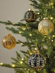 Decoris Set of 6 Gold and Black Glass Christmas Baubles - Image 1 of 3
