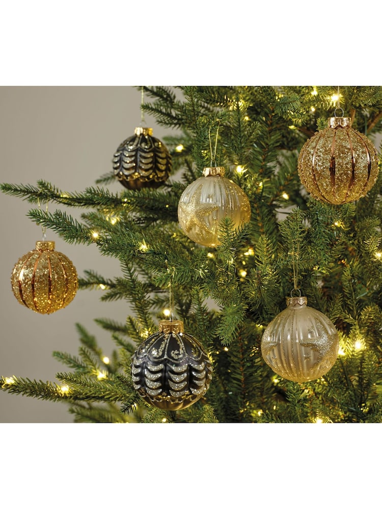 Decoris Set of 6 Gold and Black Glass Christmas Baubles - Image 2 of 3 Decoris Set of 6 Gold and Black Glass Christmas Baubles - Image 2 of 3