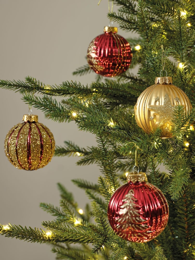 Decoris Set of 6 Red and Gold Tone Glass Christmas Baubles - Image 1 of 3 Decoris Set of 6 Red and Gold Tone Glass Christmas Baubles - Image 1 of 3