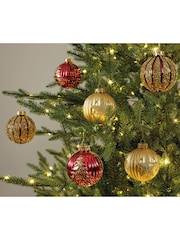 Decoris Set of 6 Red and Gold Tone Glass Christmas Baubles - Image 2 of 3