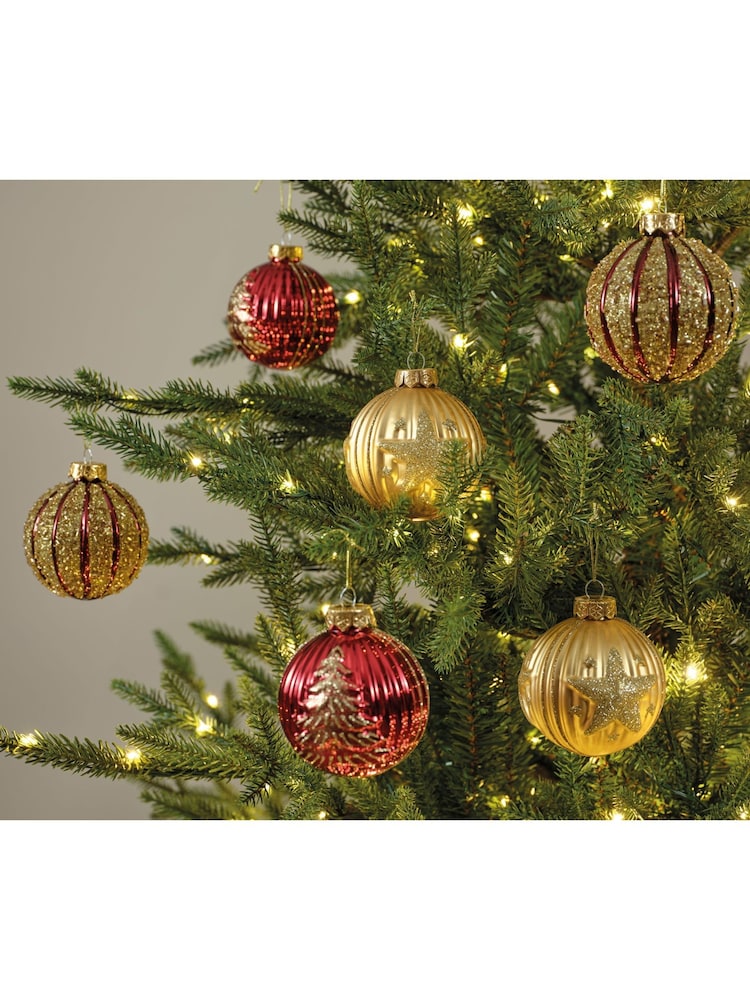 Decoris Set of 6 Red and Gold Tone Glass Christmas Baubles - Image 2 of 3 Decoris Set of 6 Red and Gold Tone Glass Christmas Baubles - Image 2 of 3
